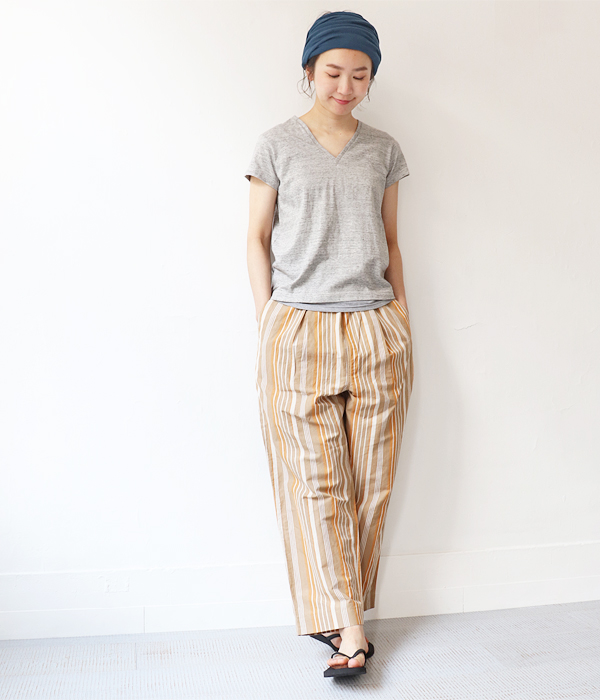 A Vontade（アボンタージ）　Lax Easy Pants -Multi Stripe Cotton/Linen Typewriter